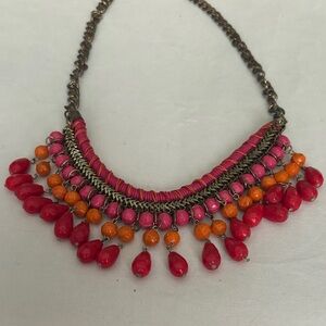 Vibrant Pink and Orange Beaded Necklace